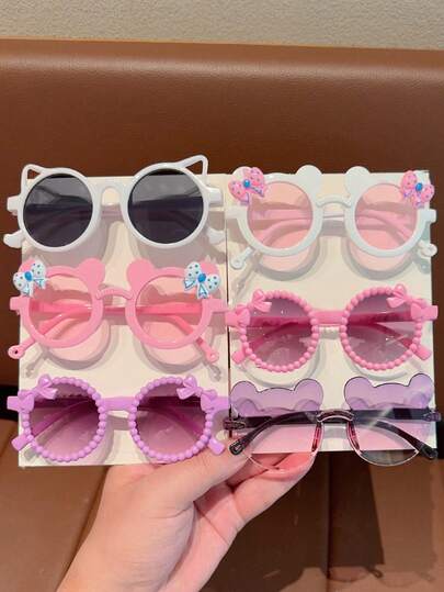 2/3/4/6pcs Set Newest 2026 Cute Pearl Bow Kids Fashion Glasses Accessories, Display Card Only, No Shipping