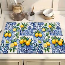 1 pieza Alfombrilla absorbente con estampado de limón para secar platos, Alfombrilla absorbente para encimera de máquina de espresso, Alfombrilla absorbente para fregadero, Alfombrilla absorbente suave para grifo, Alfombrilla absorbente para taza de fregadero, Decoración del hogar, Accesorios de cocina y baño - Multicolor - Ver 2