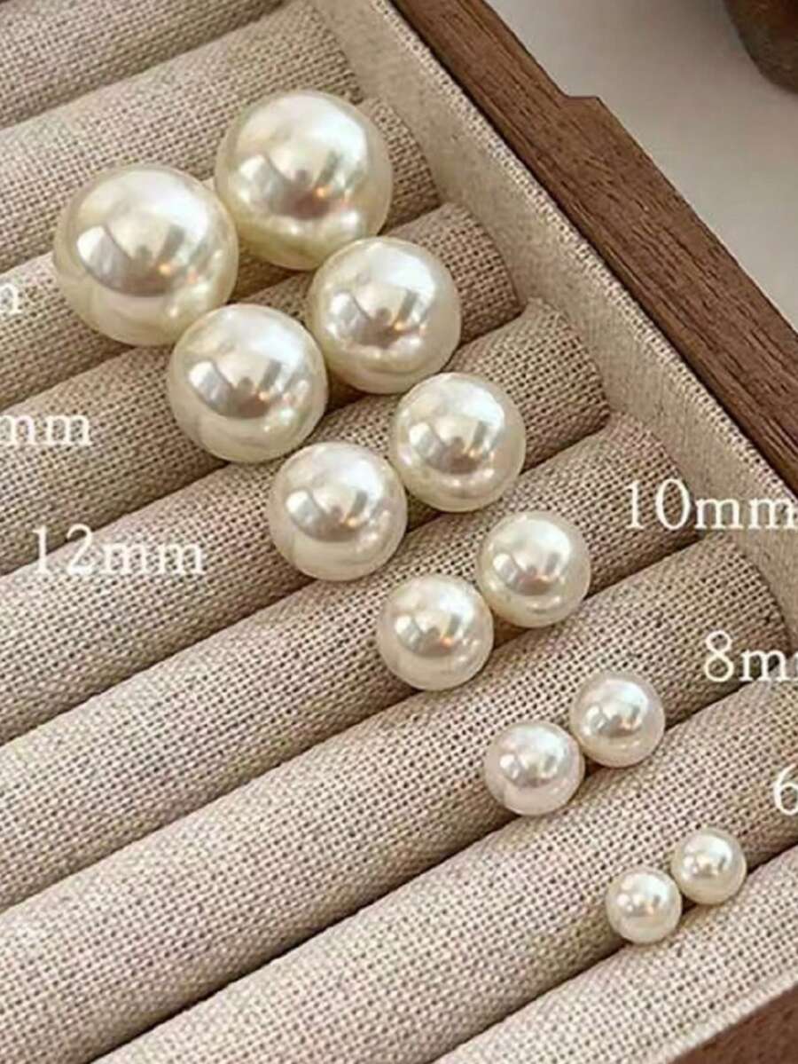 6Pair Elegant & Glossy 6-Pair Imitation Pearl Earrings Set | 6/8/10/12/14/16mm Sizes | Hypoallergenic Stud & Drop Earrings For Women | Perfect For Office, Date, Wedding, Party, Gift Giving | Classic Versatile Pearl Jewelry Collection - 象牙色 - 查看 1