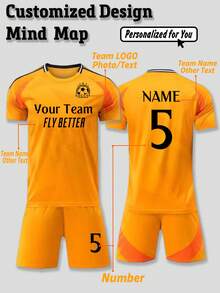 2pcs/Set Personalized 2425 Season Orange Men's RM Away Style Football Jersey - Customized Name, Number And Team Logo Print Short Sleeve T-Shirt + Shorts Training Sports Suit, Fashionable Casual, Suitable As Gift For Boyfriend, Family, Friends, Applicable For Birthday, Holiday/Festival, School/Match, Spring/Summer Sports/Climbing Etc. - Orange - View 1