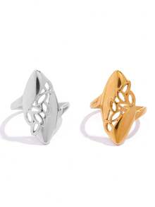 2pcs/1pc Vintage Fashion Stainless Steel 18K Gold Plated Women's Ring With Cutout Leaf Design Personalized For Everyday Wear - Multicolor - View 9