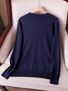 GIGOGOU 女款柔軟舒適休閒針織毛衣上衣，輕盈保暖，秋冬服飾 - 寶藍色 - 查看 3