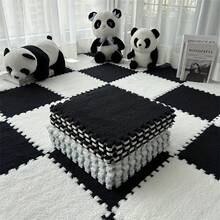 10pcs, 30cm, 60cm Plush Patchwork Rug Tiles, Bedroom Square Decorative Floor Mat, Bedside Cute Carpet, Thick Foam Floor Pad, Odorless Soft Interlocking Floor Protector Mat, Multi-Color Patchwork Rug, Comfortable Room Floor Mat, Suitable For Bedroom, Study, Living Room, Balcony - Plush Floor Mat - View 3