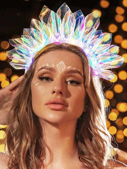 1PC LED Glowing Headband Decor Light - Luminous Holiday Headpiece Gift, Birthday Decor, Wedding Decor Party Flashing Crown Atmosphere Light, Suitable For Nightclub, Cosplay, Music Festival, Headband Light, New Year, Party, Bar, Birthday And Wedding Neon Headband Atmosphere Light