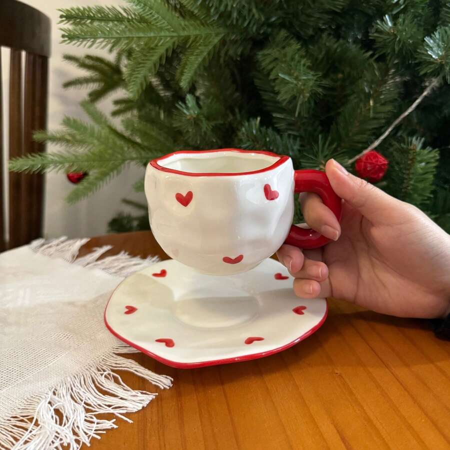 Tasse en céramique peinte à la main avec soucoupe, tasse à café, tasse à thé pour la maison/le bureau, convient pour le jus, le lait, le café - cadeau d'anniversaire et de fête, cadeau pour la famille, cadeau pour lui, service de tasses à café en céramique