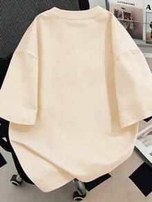 Plus Size Women's Round Neck T-Shirt , Suitable For Summer Holiday , New Year's Gift, Valentine's Day Gift, Mother's Day Gift; Mom Gift; Graduation Short Sleeve Top; Back To School ; Graduation Ceremony; Going To School, Attending Music Festivals - Apricot - View 2