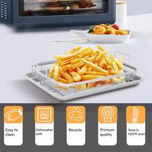 2-Piece Stainless Steel Baking Tray Set (Stainless Steel Baking Tray + Baking Rack), With Handle Design, Multi-Functional Baking And Grilling Tray, Suitable For Home Baking, Outdoor Grilling, And Restaurant Kitchen Food Preparation. - Silver - View 3
