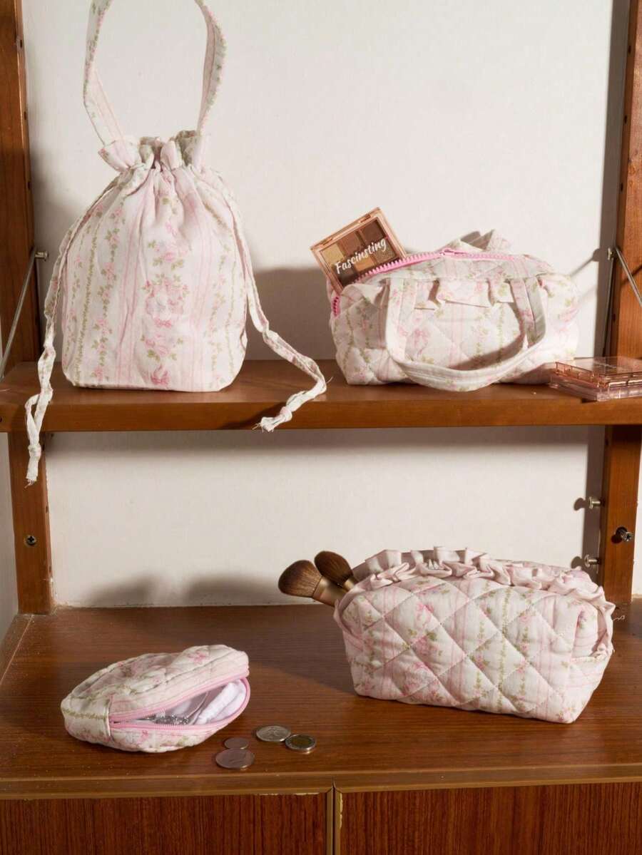 Joivida 10入/包 小碎花圖案帆布粉色禮品袋，附提把，茶會伴手禮袋，迷你抽繩糖果禮品袋，適用於新娘婚前派對、生日、婚禮（淺粉色）、情人節