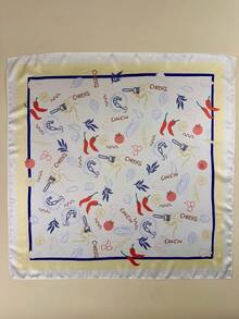 1件装女士优雅辣椒印花围巾，多功能领巾，缎面头巾，送给她的礼物，情人节礼物 - 彩色 - 查看 3