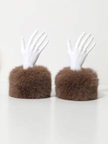 Elegant Faux Fur Warm Wrist Warmers, Soft & Cozy Decorative Sleeve Cuffs For Winter, Wind & Cold Protection - Multicolor - View 1