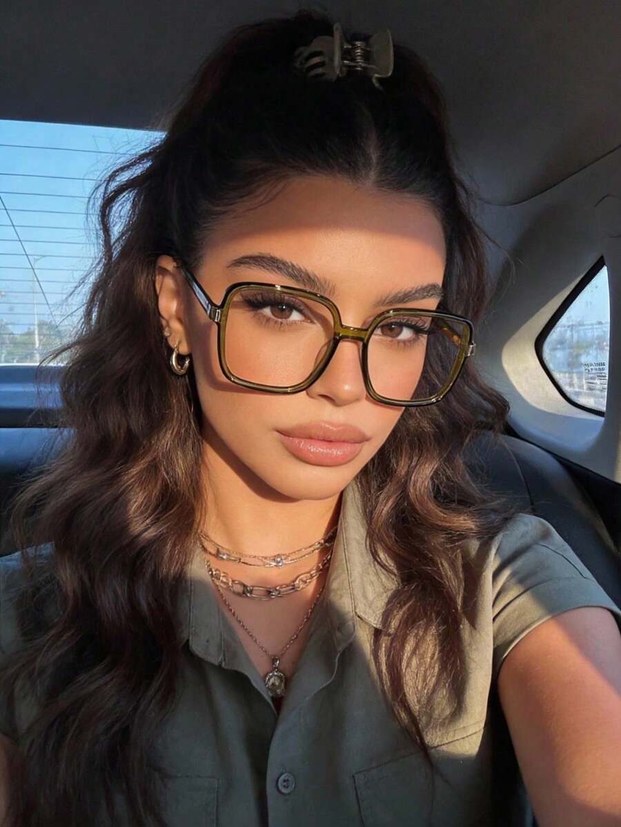 1副女士优雅美学现代简约风格科技休闲透明眼镜，适合看电视、办公阅读和日常生活配饰 - 無色 - 查看 1