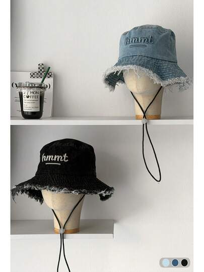 Vintage tvättad fransad hinkhatt, smickrande solskyddande denim hinkhatt med litet ansikte, mångsidig retro sliten hinkhatt för kvinnor, lämplig för sommaraktiviteter utomhus, vandring, camping, solskydd