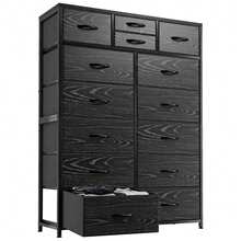 Tall Dresser, Dresser For Bedroom With 10 Large Drawers And 4 Small Drawers , Tall Bedroom Dresser For Bedroom, Large Fabric Dresser With Wood Top And Metal Frame, Mother's Day Decor, Room Decor, Home Decor, Festival Decor, Black - màu đen - Xem 6