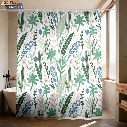 1pc Floral Printed Shower Curtain, Waterproof Polyester Fabric Shower Curtain For Bathroom Decor, Bathtub Divider, Dorm Room, Suitable For Boys And Girls, Available In Multiple Sizes, Romantic, Luxurious, Cozy Bathroom Accessory