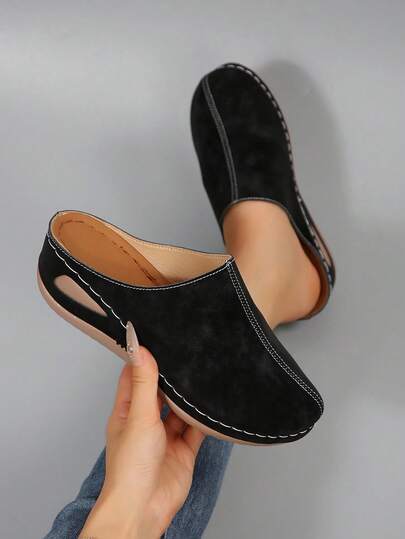 Women's Breathable Hollow Out, Vintage Metal Decor, Platform Slip-On Shoes, Lightweight & Comfortable, Suitable For Dresses, Pants, Office, Daily Wear, Vacation