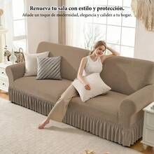 3 Piezas Fundas de Sofá Universales con Falda (1, 2 y 3 Plazas),Cubre Sofá Estilo Elegante y Acogedor,Cubre Sillones para Sala,Cubre Patas y Parte Inferior para Renovar Sofás Antiguos,Tela Transpirable con Caída Natural,Protector de Muebles para Sala y Hogar Ideal para Familias y Mascotas-Capuchino - Capuchino - Ver 7