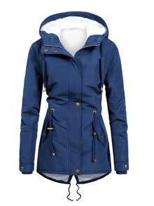 Alpha Camp 女士休闲通勤连帽拉链羽绒服，带保暖内衬和抽绳腰带，适合秋冬季穿着 - 藏蓝色 - 查看 1