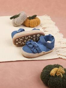 1 Pair Cute Lace Trim Flat Shoes, Princess Shoes, Soft Bottom Pre-Walker Shoes, Suitable For 3-6-9-12 Months Infants & Toddlers, Party & Banquet - Blue - View 7