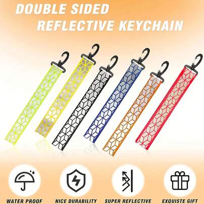 High-Visibility Reflective Keychain Set - Double-Sided Safety Strips Visible At Night, Suitable For Running, Cycling, And Walking - Nylon, Easy To Attach To Gear (Fluorescent Green, Black, Orange, Yellow, Red, Blue)