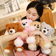 1pc Colorful Teddy Bear Plush Doll, Ribbon Decor Soft Stuffed Animal, Children's Comfort Doll, Home Decor, Sleeping Pillow, Holiday/Wedding Gift - Multicolor - View 5