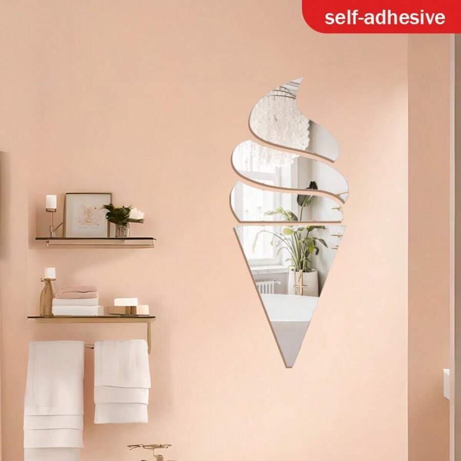 2D亚克力冰淇淋镜面墙饰，4件套 - 适用于客厅、卧室、工作室、露台墙面，节日装饰和节日礼物，送给家人和朋友的绝佳选择，2D平面，万圣节 - 銀色 - 查看 1