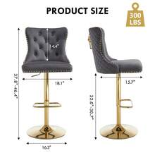 Velvet Bar Stools Set Of 2, Height Adjustable Breakfast Bar Stool, Counter Modern High Chair With Lion Knocker, Suitable For Bars Kitchens And Breakfast Counters, Gold Grey - Dark Grey - View 9
