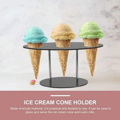 3-Hole Ice Cream Display Rack Crispy Cone Ice Cream Holder Ice Cream Storage Rack Decoration For Birthday Parties Weddings Restaurants