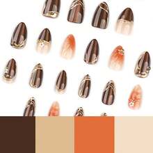 2026hot-Brown Cat Eye Press On Nails - Short Almond Magnetic 3D Glitter False Nails, Unique Holographic Manicure Set - JP4085 - 查看 5