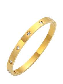 Fashionable Versatile Stainless Steel Zirconia Bracelet, Suitable For Women's Daily And Holiday Wear, Mother's Day Gift - Gold 5 - View 2