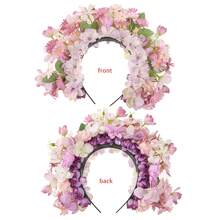 1件新娘花环发箍，双面花朵花冠发箍，适用于婚礼、派对和节日 - 彩色 - 查看 8