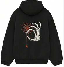 Men's And Women's Graphic Hoodie, Spider Graphic Man Hoodie,Along With A Spider Web, Fashionable Men's  Hoodie, Surprise Gift For Friends And Family, Knit Fabric, For Autumn And Winter - 黑色5 - 查看 1