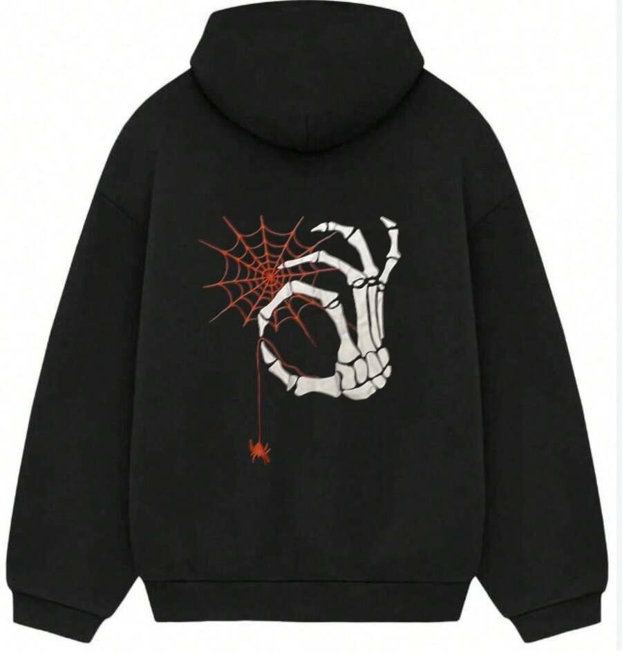Men's And Women's Graphic Hoodie, Spider Graphic Man Hoodie,Along With A Spider Web, Fashionable Men's Hoodie, Surprise Gift For Friends And Family, Knit Fabric, For Autumn And Winter - 黑色5 - 查看 1