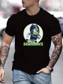 Men's SeattleSeahawks Fan Graphic Tee ,Seahawks Football T-Shirt, Cool Popular,  Fashion, Gift For Football Fan, Men'S And Women's Graphic T-Shirt,Casual Sport Attire - Machine Washable, Seahawks Gift For Men - 黑色6 - 查看 1