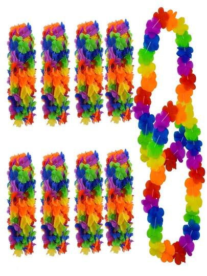 12 món phụ kiện trang phục cầu vồng phong cách nghỉ dưỡng, vòng hoa giả kiểu Hawaii, vòng cổ hoa nhiều màu sắc, trang trí tiệc bãi biển.