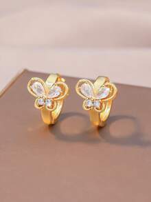 Elegant Butterfly Rhinestone Earrings, Butterfly/Hollow/Trapezoid Diamond 3 Styles Optional, Shiny Gold Tone Earrings For Women, Versatile For Daily Wear - Gold - View 8