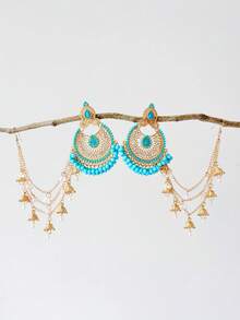 精致波西米亚风水滴吊坠耳环，仿珍珠流苏耳链，镀金镶嵌水钻新娘耳环首饰，适合女性婚礼、派对、日常佩戴 - 吊墜型 - 查看 2