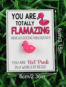 1pc Flamingo Charm With Inspirational Card, Rose Red Resin Mini Flamingo, Inspirational Gift Accessory, Comes With "You're On Fire!" Greeting Card - Sets - View 2