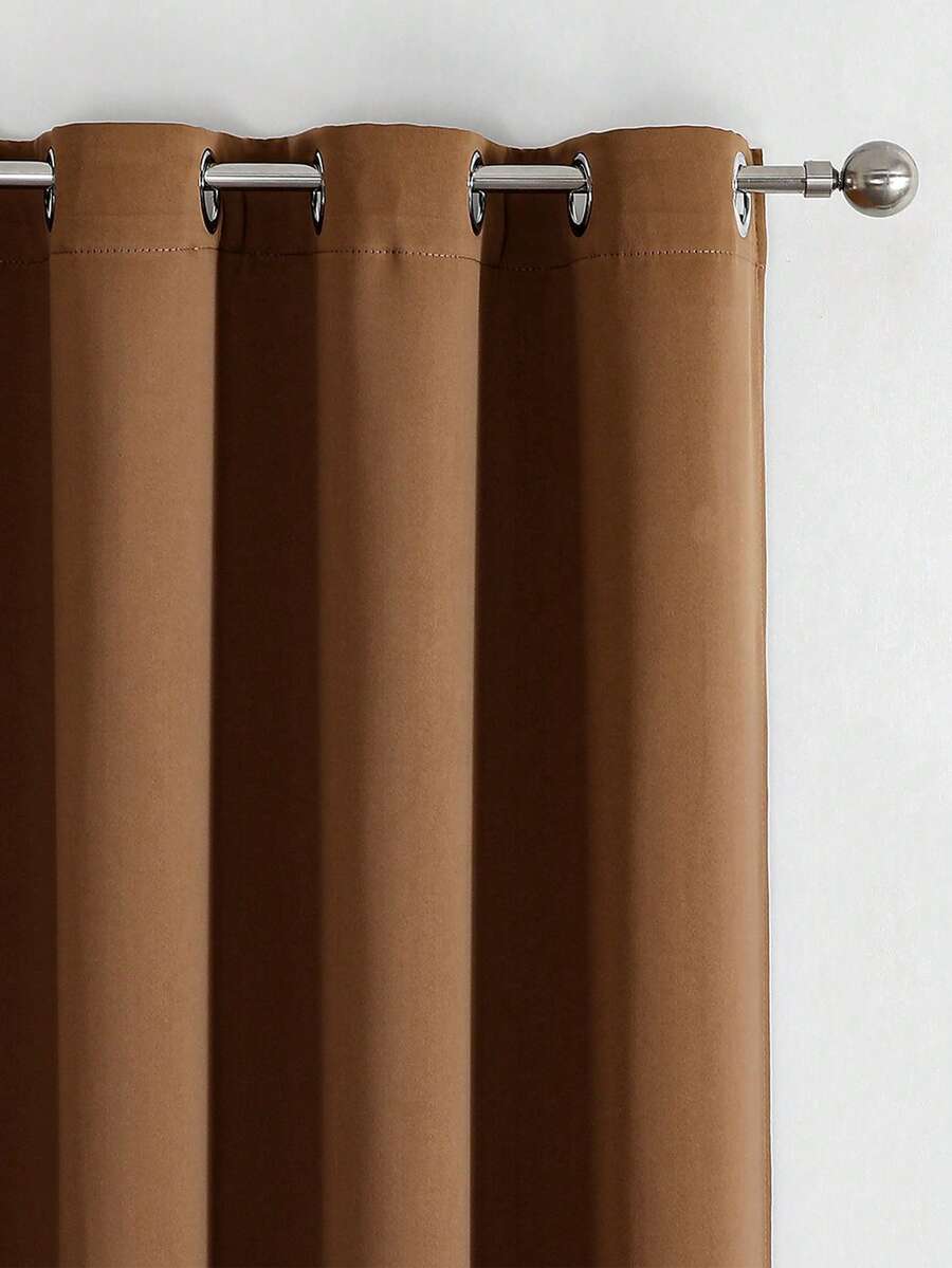 1pc Solid Color Polyester Blackout Curtain Panel, Room Darkening Thermal Insulated Curtain For Living Room, Bedroom Decor - Rust Brown - View 1
