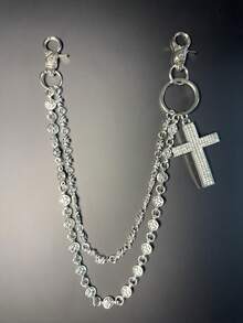 10件套交叉裤链，龙虾扣腰链，钱包链，复古链，双层链，嘻哈朋克风，牛仔裤链，口袋链，男士钥匙链，多元素裤链 - 古銀色 - 查看 1