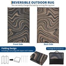 1Pcs Modern Abstract Pattern Outdoor Area Rug For Balcony Pool RV Waterproof Reversible Mat Palm Vintage Straw Plastic Camping Carpet For Patio Deck - 黑色棕色 - 查看 5