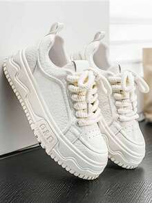 男士休闲运动鞋，新款系带圆头低帮舒适运动鞋，拼接时尚百搭简约风格，适合户外、校园、日常通勤等场合。 - 白色 - 查看 5