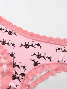 Dircho 5件套女士趣味梦幻印花内裤套装 - 柔软透气三角裤，粉色蕾丝边饰，可爱神秘图案，适合日常及节日穿着 - 彩色 - 查看 2