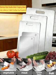 Bộ 1 Thớt thép không gỉ cao cấp - Bền, dễ vệ sinh, cần thiết cho nhà bếp, Thớt hai mặt bằng thép không gỉ, dễ lau chùi, thân thiện với dao và bền, Thớt thép không gỉ, thích hợp để cắt trái cây, rau củ và thịt, Phụ kiện bền bỉ, dễ mang theo, Quà tặng ngày lễ, Có nhiều kích cỡ để tiết kiệm không gian, Chống gỉ, Thích hợp cho thực phẩm - Bạc - Xem 1