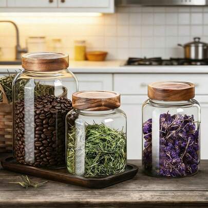 MYVIT 1个带密封盖的大号玻璃罐，适用于面粉、谷物、咖啡、意面等，厨房用具、炊具、厨房配件、家居厨房用品，玻璃瓶
