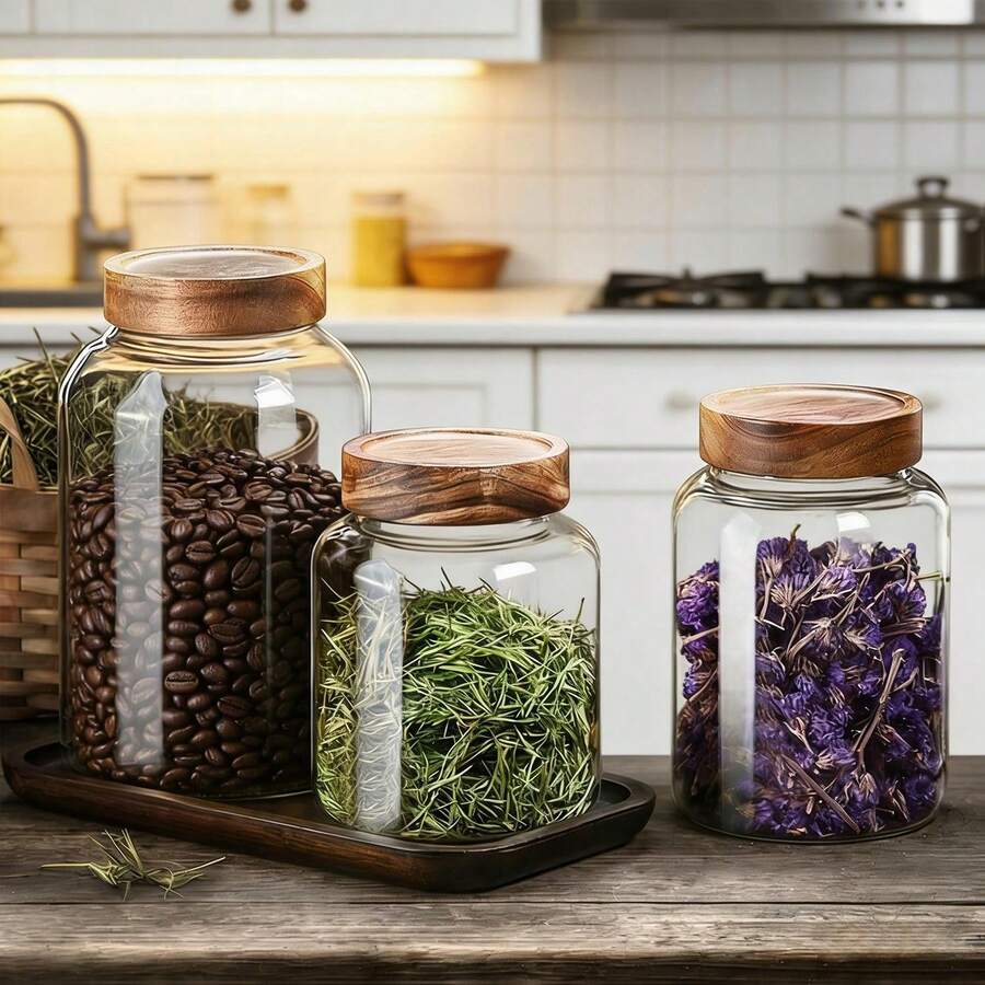 MYVIT 1 pieza Frasco de vidrio grande con tapa hermética, apto para harina, granos, café, pasta, etc., utensilio de cocina, utensilios de cocina, accesorio de cocina, suministros de cocina para el hogar, botella de vidrio - transparente - Ver 1