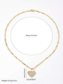 1 pieza Conjunto de collar con colgante de corazón lleno de rhinestones, colgante de corazón romántico, adecuado para mujeres, verano, playa, regalos de Pascua, uso personal - Amarillo Oro - Ver 2