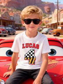 Disney Boys' T-Shirt Featuring A Creative Cartoon Print Of Lightning McQueen From Cars. Made From Soft, Comfortable, And Breathable Fabric, It's Perfect For Everyday Wear, Outings, And Activities-Making It An Ideal Gift For Kids. - White - View 2