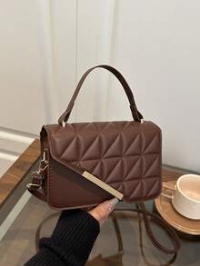 Mini Fashionable Quilted Handbag - Coffee Brown - View 10