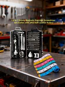 115合1精密螺丝刀套装，配备磁性维修工具，防滑人体工学手柄设计，适用于智能手机、笔记本电脑、手表和其他电子产品。采用铬钒钢材质，具有防震功能，包含六角形、五角形、十字形等20多种不同形状（随机发货）。 - 黑色 - 查看 3