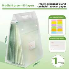 1 chiếc túi đựng hồ sơ xếp ly 13 lớp cỡ lớn, kiểu dáng dọc, chất liệu PP chống thấm nước và chống bẩn, khổ A4, dung tích lớn, thích hợp làm quà tặng mùa tựu trường/tốt nghiệp, dùng cho trường học, nhà và văn phòng. - Mảnh duy nhất - Xem 13